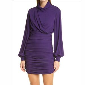 Ronny Kobo, “Harper” Mini Bodycon Dress Eggplant, Draped Ruched - Size S, Purple